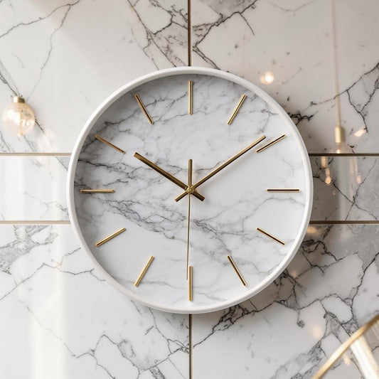 Lucon Decorative Marble Pattern Wall Clock - No Numbers Design - Silent Quartz Movement - Elegant Modern Home Decor for Entryway & Dining Room