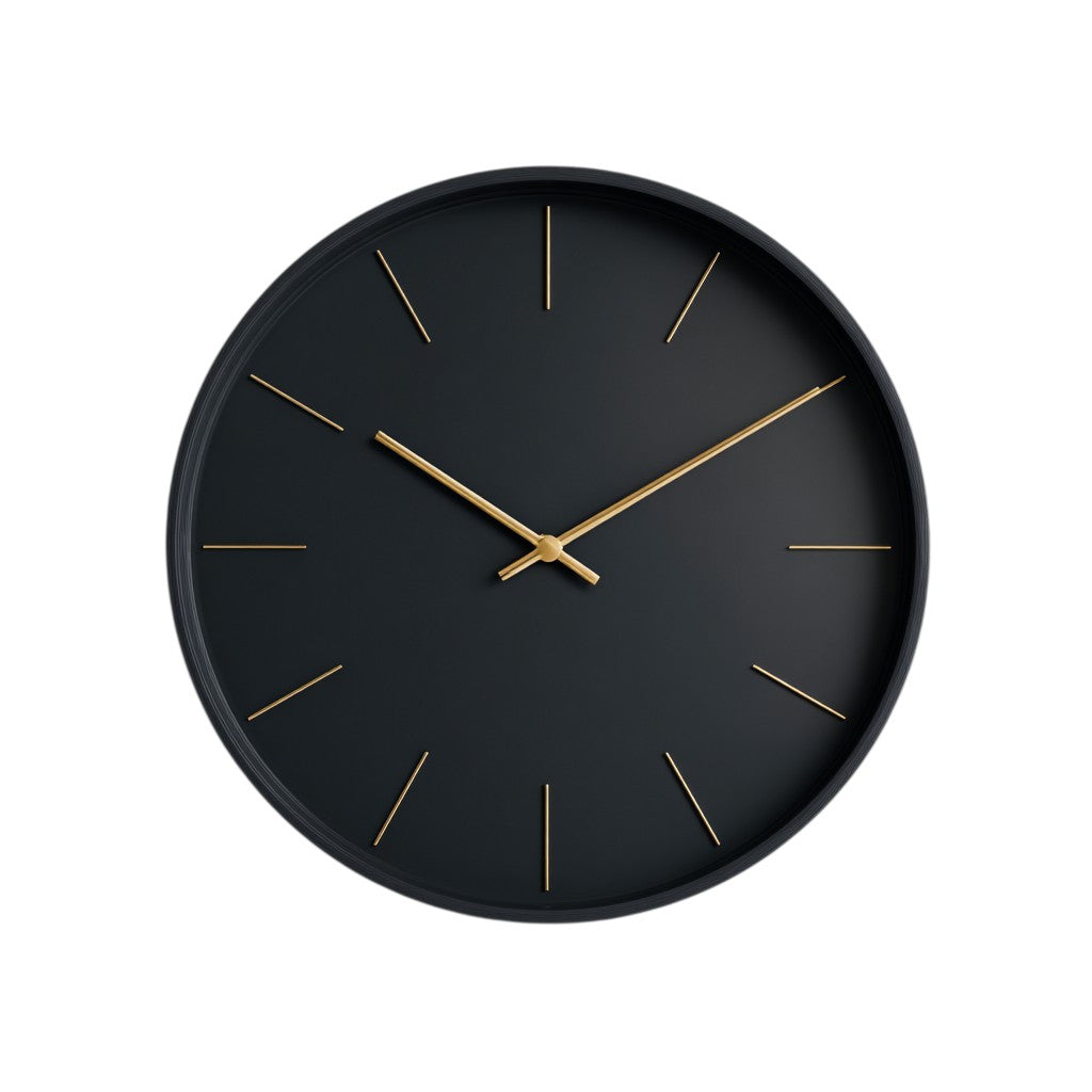 Lucon Modern Black Wall Clock - 12-inch Silent Metal Minimalist Clock - No Numbers Design with Gold Hands - Contemporary Decor for Home & Studio