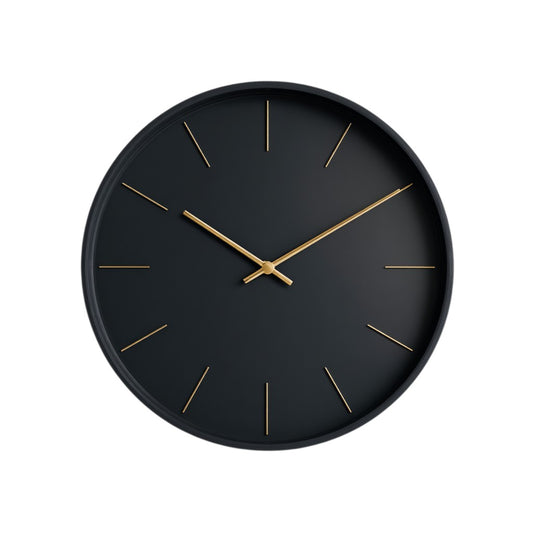 Lucon Modern Black Wall Clock - 12-inch Silent Metal Minimalist Clock - No Numbers Design with Gold Hands - Contemporary Decor for Home & Studio