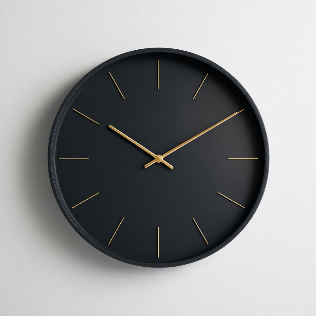 Lucon Modern Black Wall Clock - 12-inch Silent Metal Minimalist Clock - No Numbers Design with Gold Hands - Contemporary Decor for Home & Studio