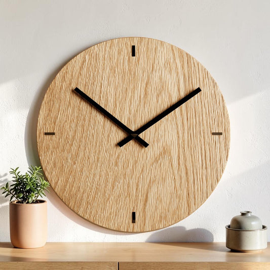 Lucon 12-inch Wooden Wall Clock - Silent Non-Ticking Minimalist Design - No Numbers - Battery Operated Decorative Clock for Living Room & Office